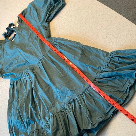 Peter Som Dark Green-Blue Mini Dress Puff Sleeves Women Size 6 - Picture 13 of 15